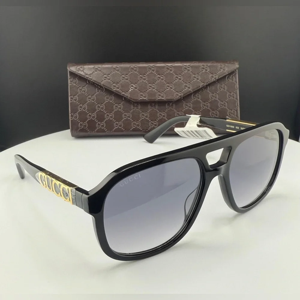 Gucci Black Sunglasses with Gold Logo Accent